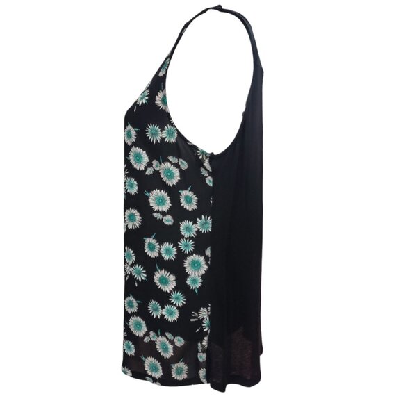 EXPRESS Womens V-Neck Sleeveless Black & Blue Floral Print Blouse Large - Picture 2 of 7